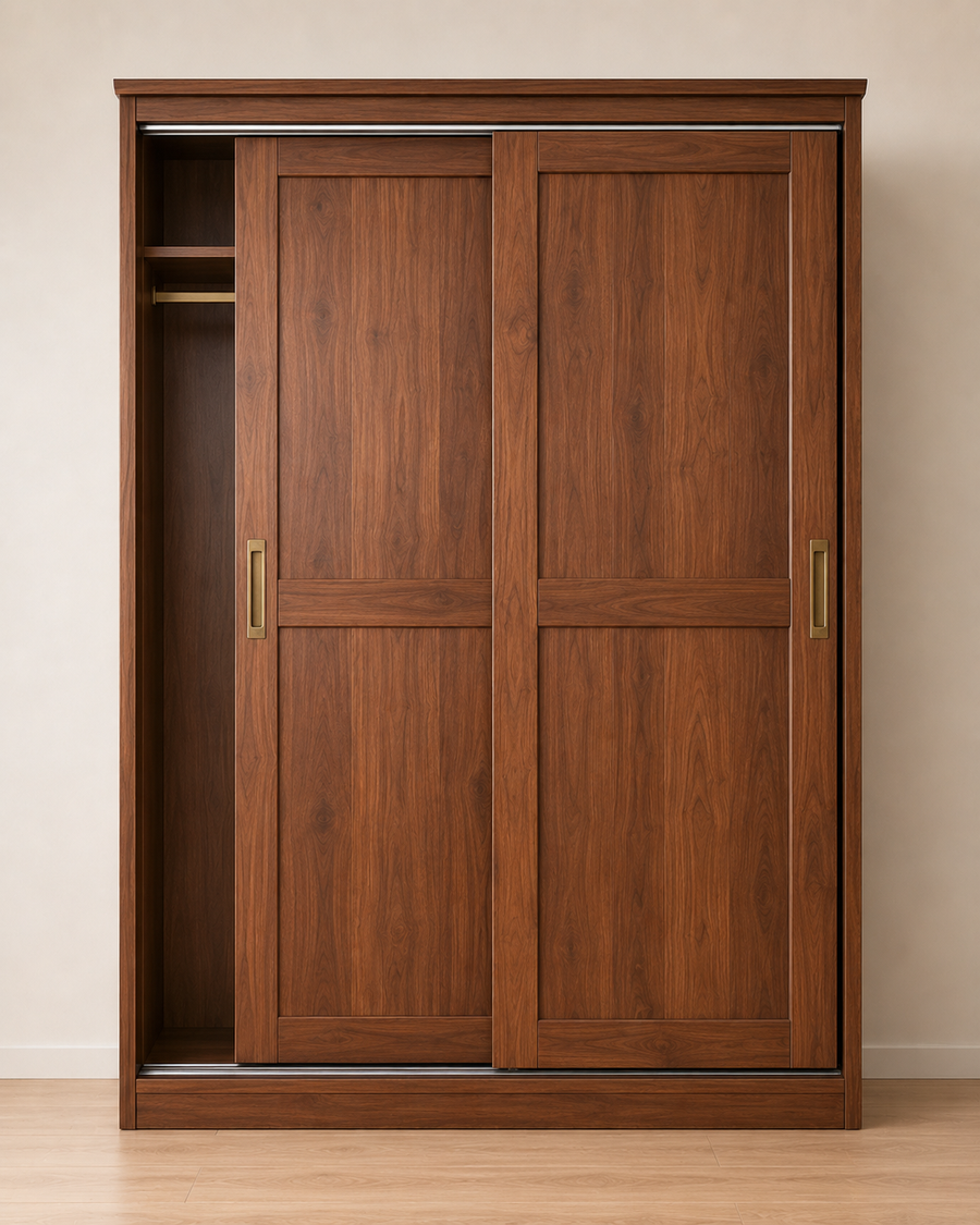 Sliding door wardrobe in a compact bedroom